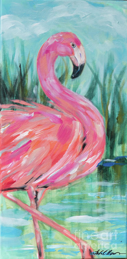Flamingo Strut Painting by Linda Olsen