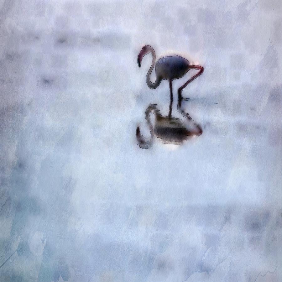 Flamingo Walking In Heather Water Painting by Taiche Acrylic Art