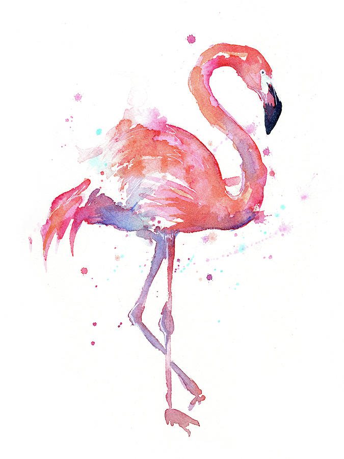 Flamingo Watercolor Facing Right Painting by Olga Shvartsur