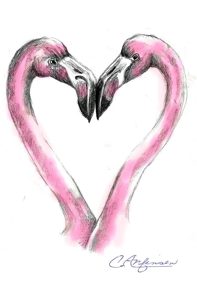 Flamingoes in love2 Drawing by Carol Allen Anfinsen