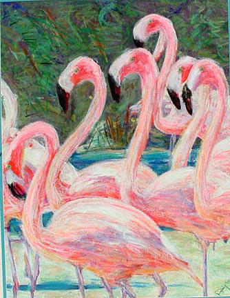 Flamingos Mixed Media by Banning Lary
