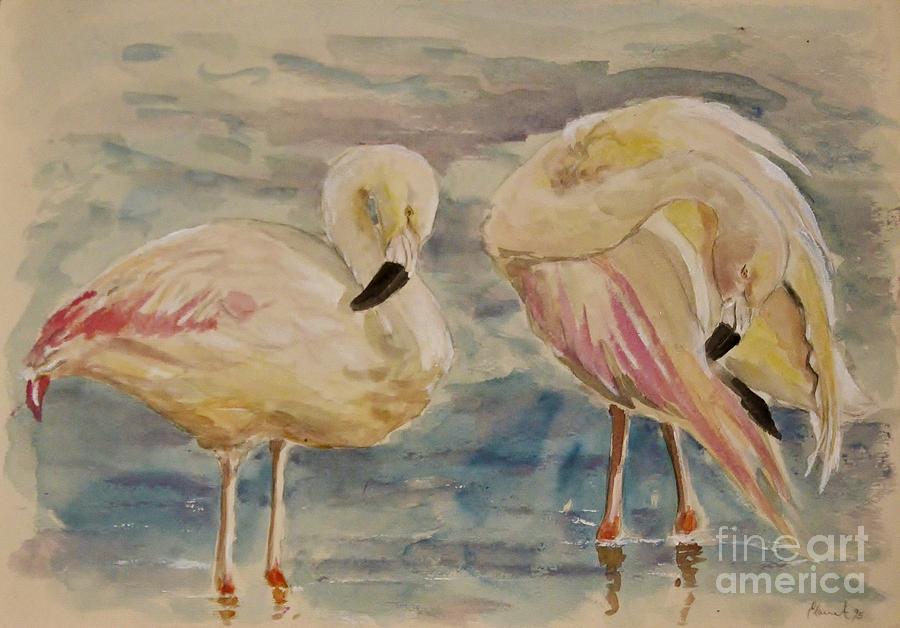 Flamingos Painting by Elaine Berger