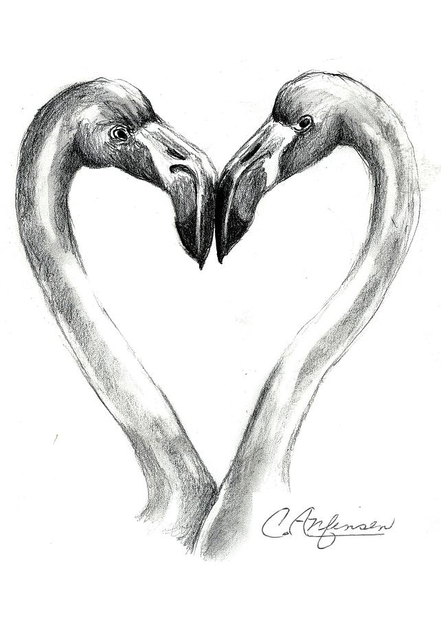 Flamingos In Love Drawing
