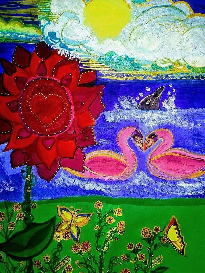 Pink Flamingos Painting - Flamingos in love by Lynette Fekete Pink Flamingos Painting - Flamingos in love by Lynette Fekete