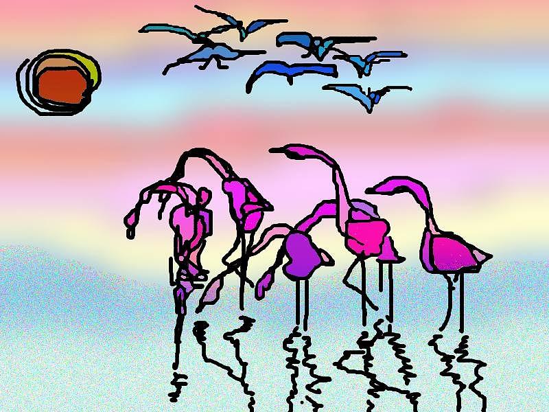 Flamingos Digital Art by Tony Kroll