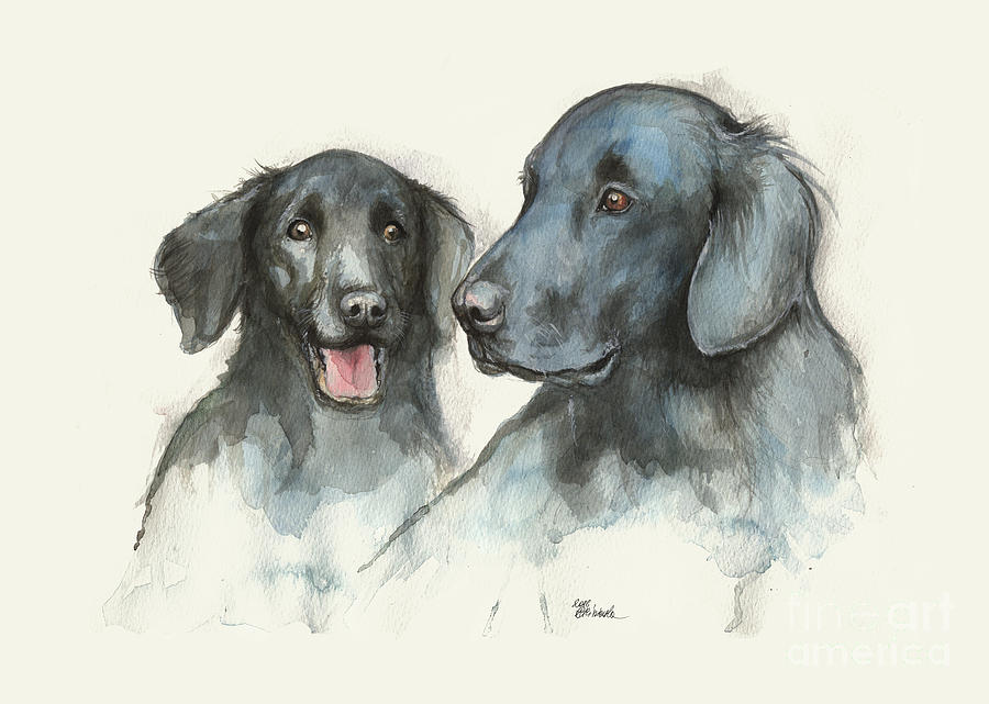 Flat coated retrievers Painting by Ang El