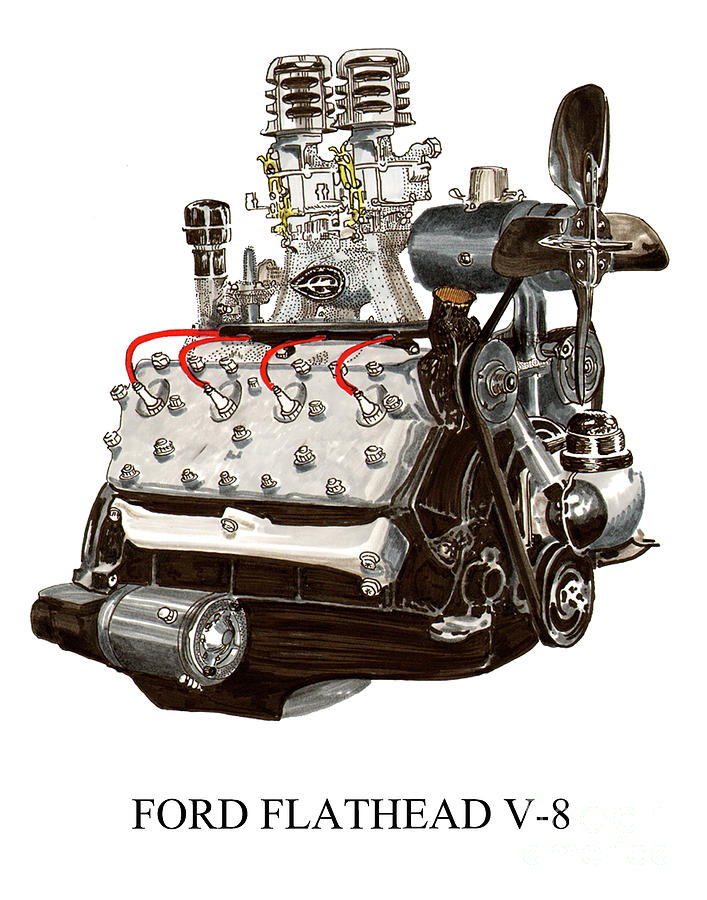 Flat Head V 8 Engine Painting by Jack Pumphrey