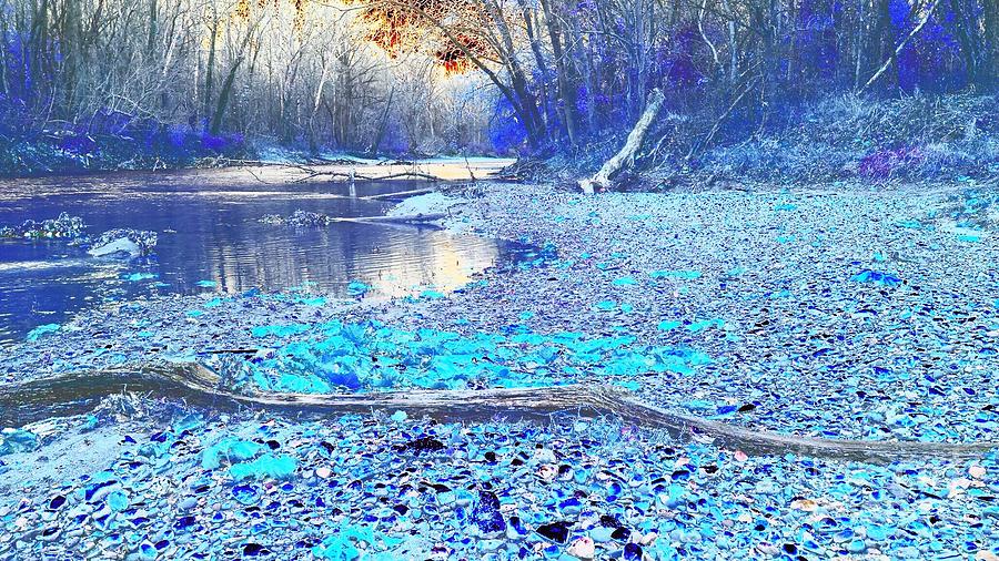 Flat Rock River Columbus Indiana - Blue Abstract Digital Art by Scott D ...