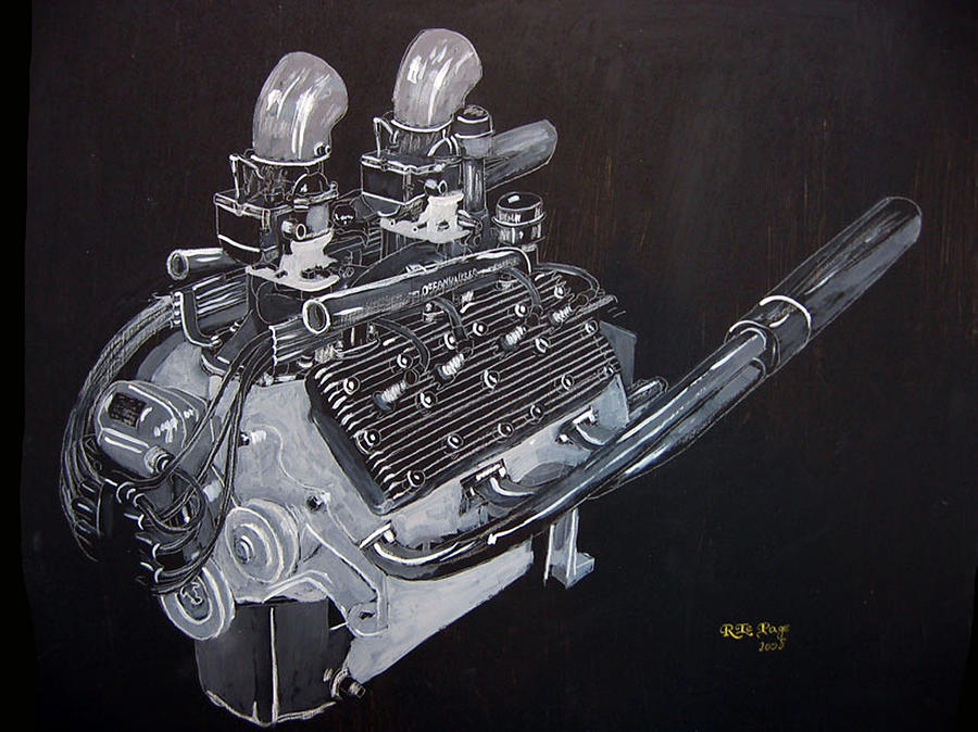 Flathead Offenhauser V8 Painting by Richard Le Page