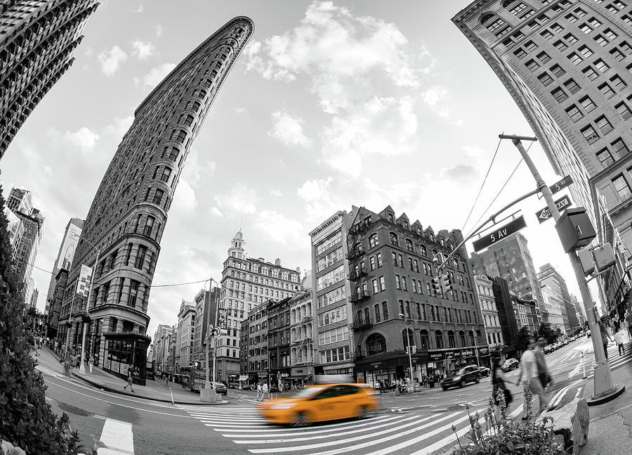 Flatiron Building with Iconic Yellow Taxi Photograph by Kyle Lee