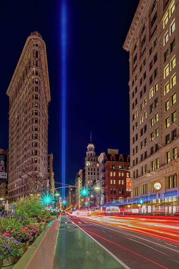 Flatiron NYC 911 Tribute In Light Photograph by Susan Candelario