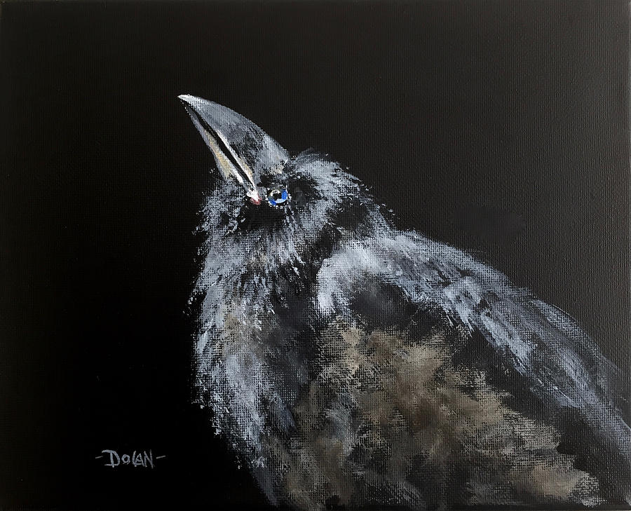 Fledgling Raven Painting by Pat Dolan