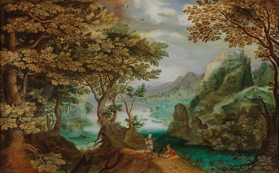 Flemish School, Second Quarter Of The 17th Century A Wooded River Landscape With The View Of A Town Painting