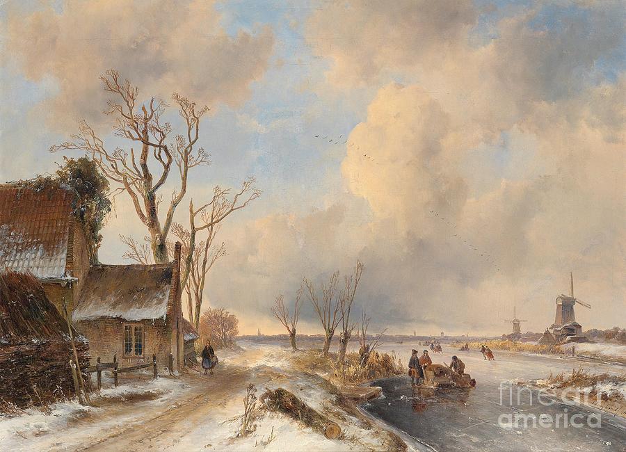 Flemish Winter Landscape Painting by Celestial Images