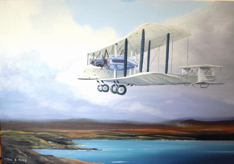 Flight Of Alcock And Brown Painting by Cathal O malley