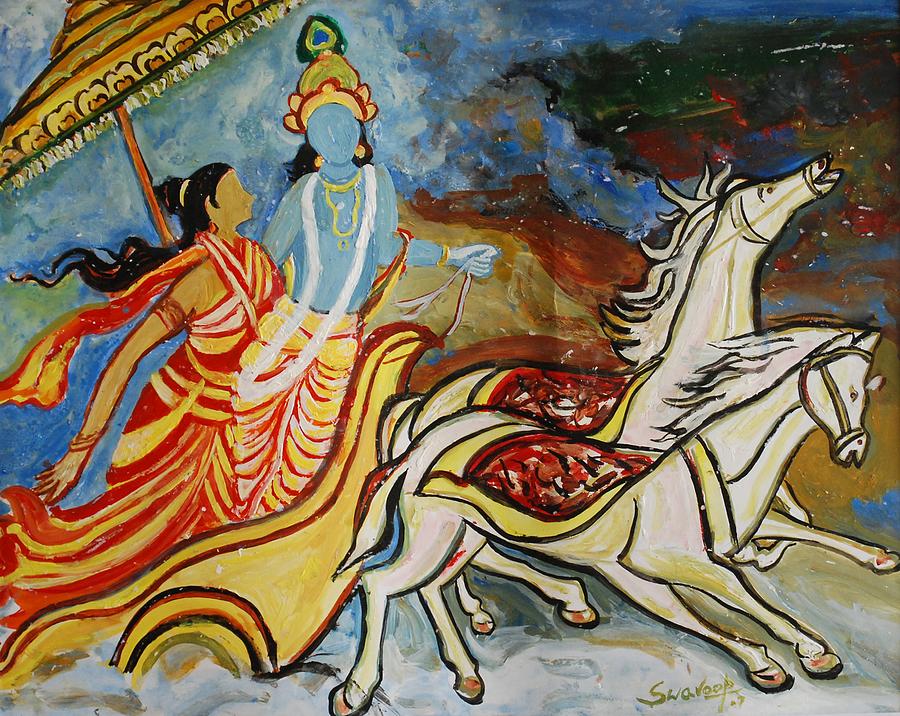 Portrait Painting - Flight of Rukmini with Krishna by Anand Swaroop Manchiraju