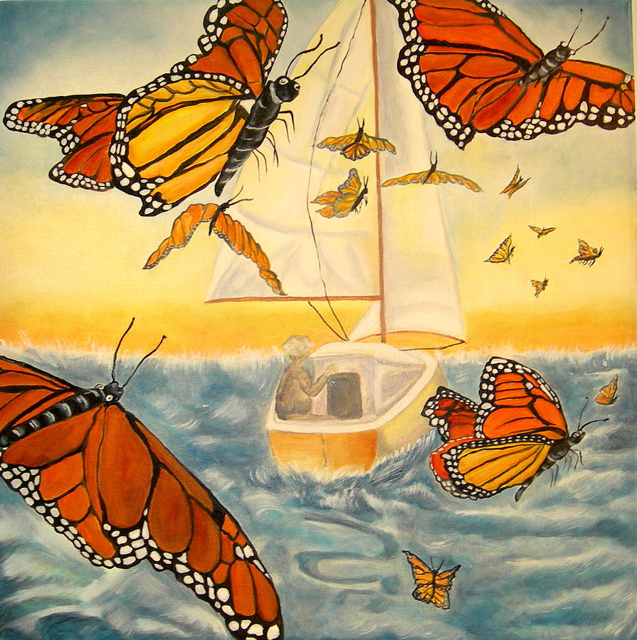 Butterfly Painting - Flight of the Monarchs by Kathern Ware