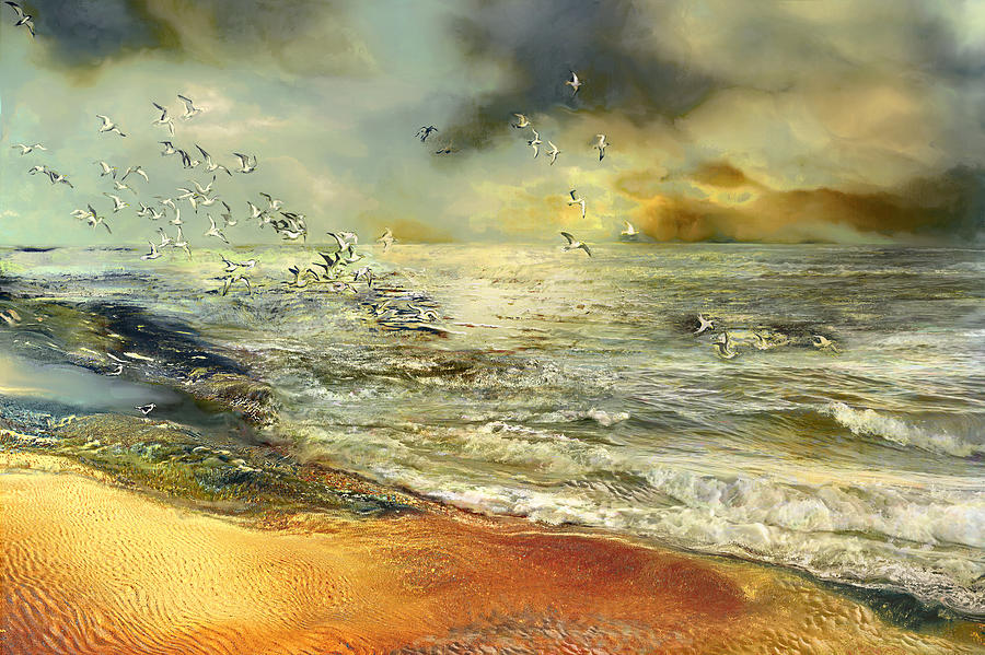 Seagull Painting - Flight of the seagulls by Anne Weirich