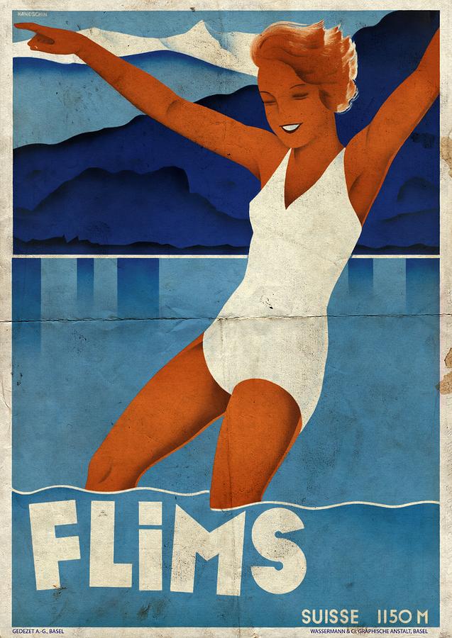 Flims - Switzerland - Folded Mixed Media by Vintage Advertising Posters