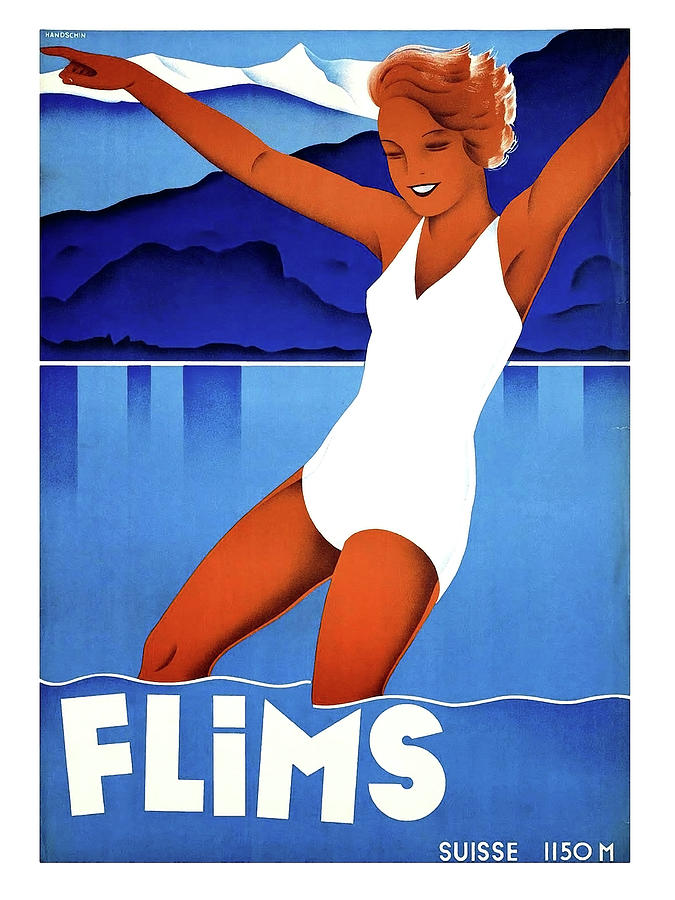 Flims, Switzerland, woman in white bikini Painting by Long Shot