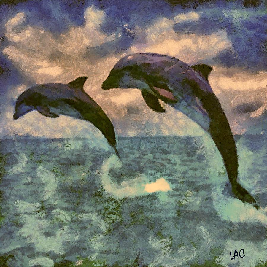 Dolphin Painting - Flip and Flop - Dolphin Pair by Doggy Lips