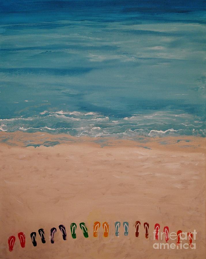 Flip Flops on the Beach Painting by Catalina Walker
