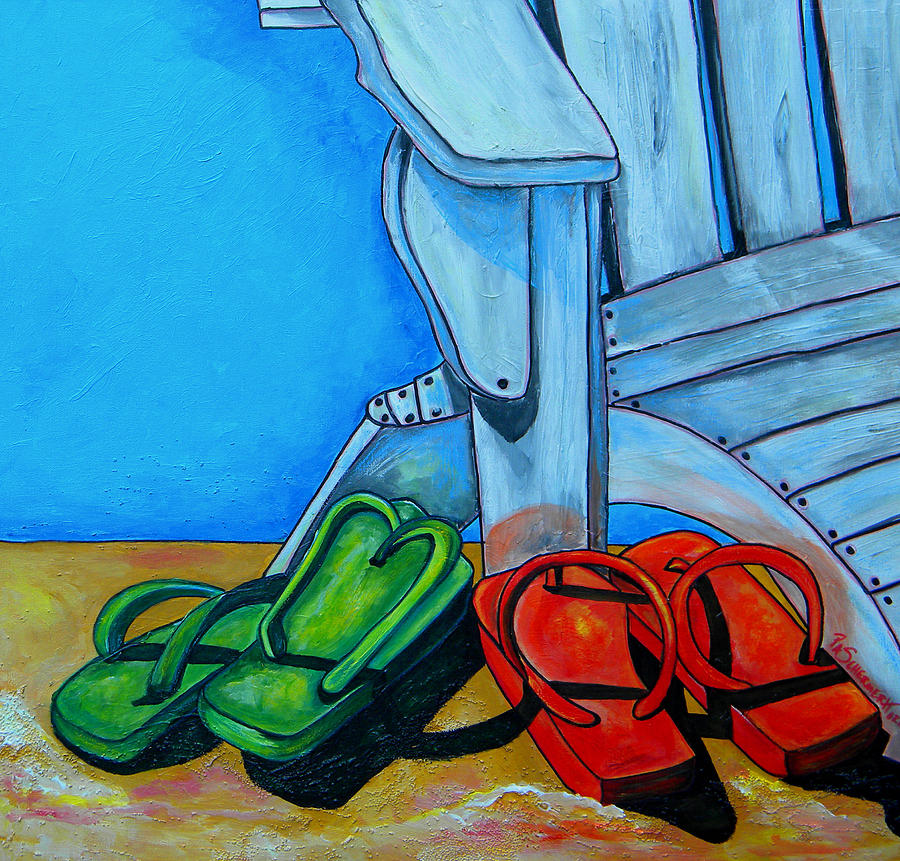 Flip Flops on The Beach Painting by Patti Schermerhorn