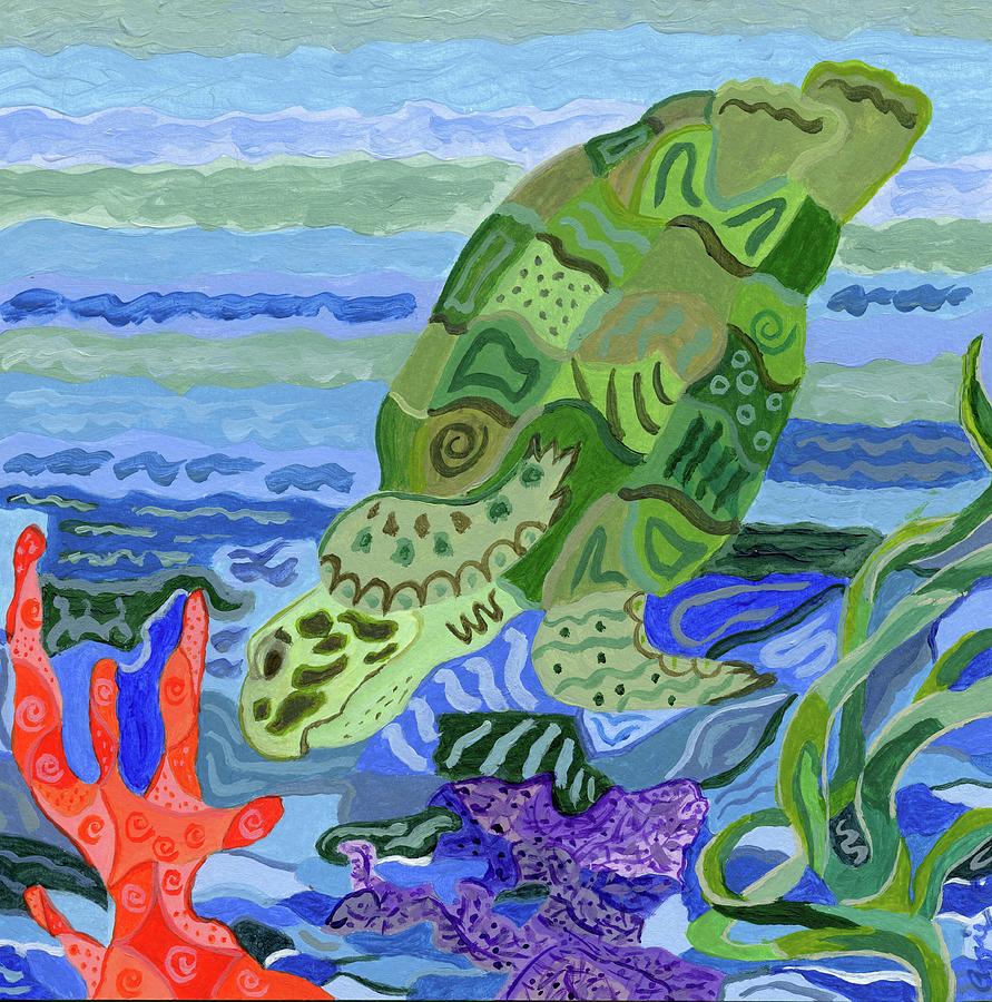 Flip the Sea Turtle Painting by Stephanie Agliano