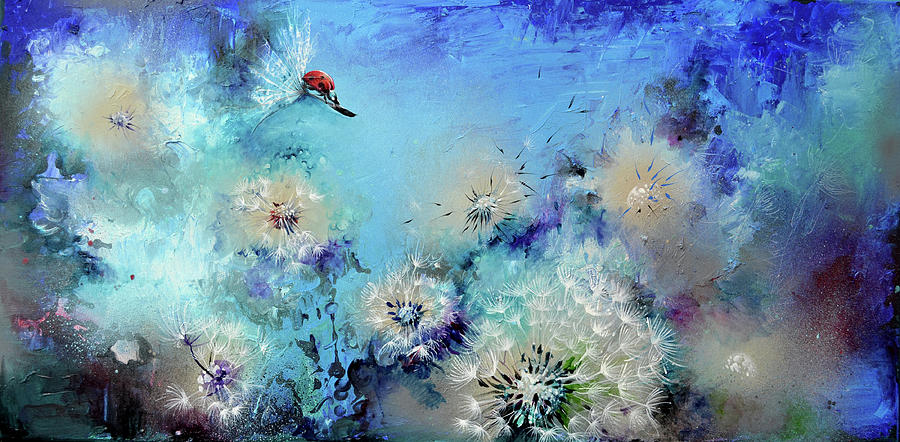 FLIRT - Ladybug on Dandelion Painting by Soos Roxana Gabriela