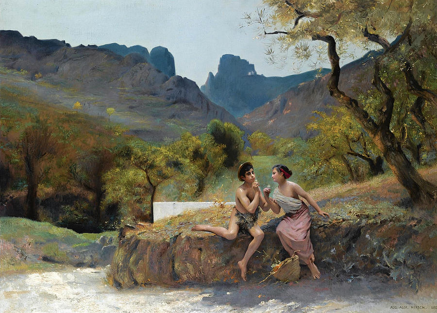 Flirtation in an Arcadian Landscape Painting by Auguste-Alexandre Hirsch