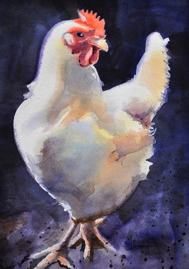 White Chicken Painting - Flirtin by Spencer Meagher