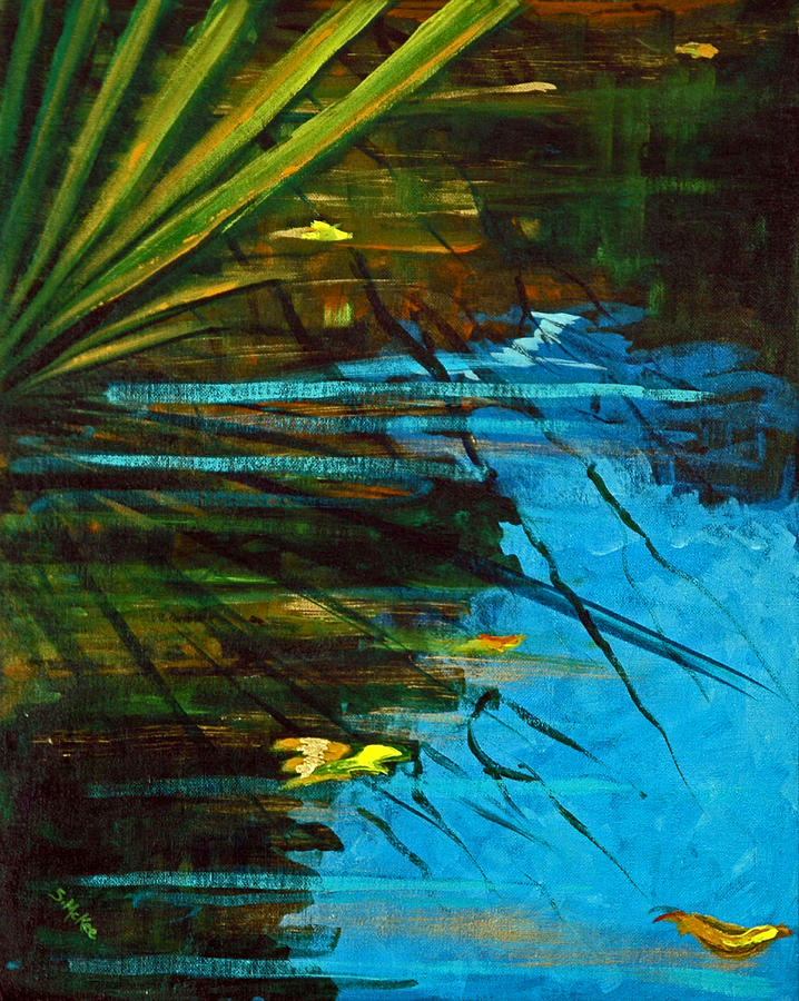 Floating Gold on Reflected Blue Painting by Suzanne McKee