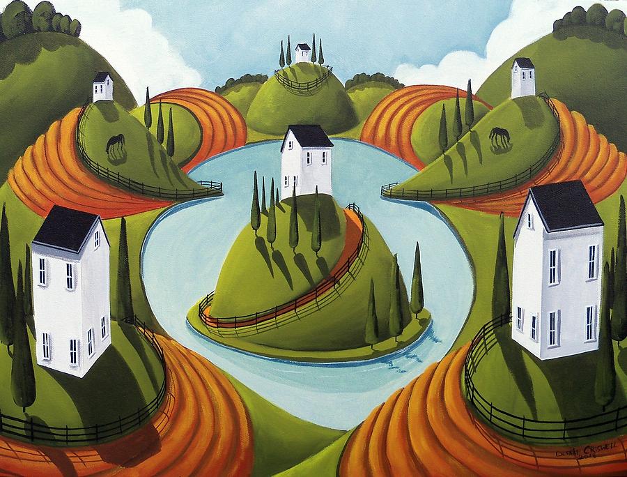 Floating Hill - surreal country landscape Painting by Debbie Criswell
