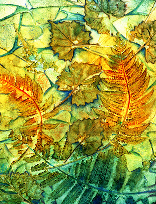 Floating Leaves and Fern Fronds Painting by Carla Parris