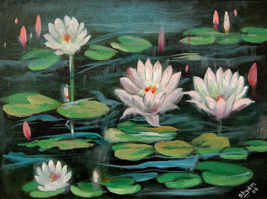 Floating Lillies Painting by Sai Shyamala Ramanand | Fine Art America