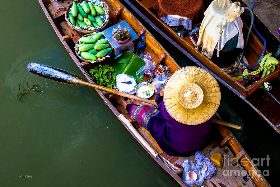 Boat Photograph - Floating Market Bangkok by Rene Triay FineArt Photos