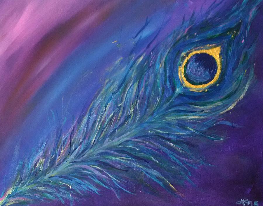 Floating Peacock Feather Painting by Lynne McQueen