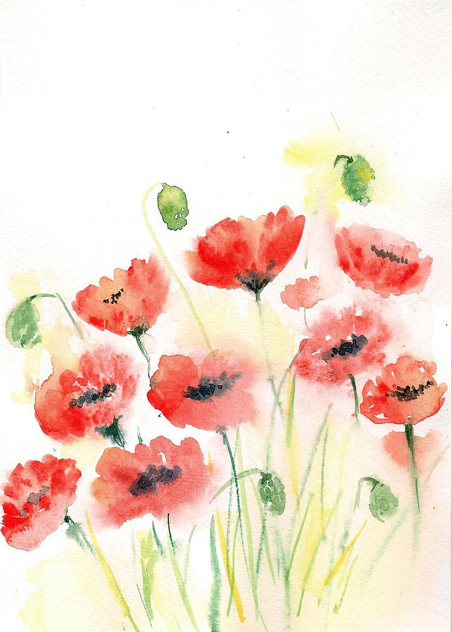 Floating poppies Painting by Asha Sudhaker Shenoy
