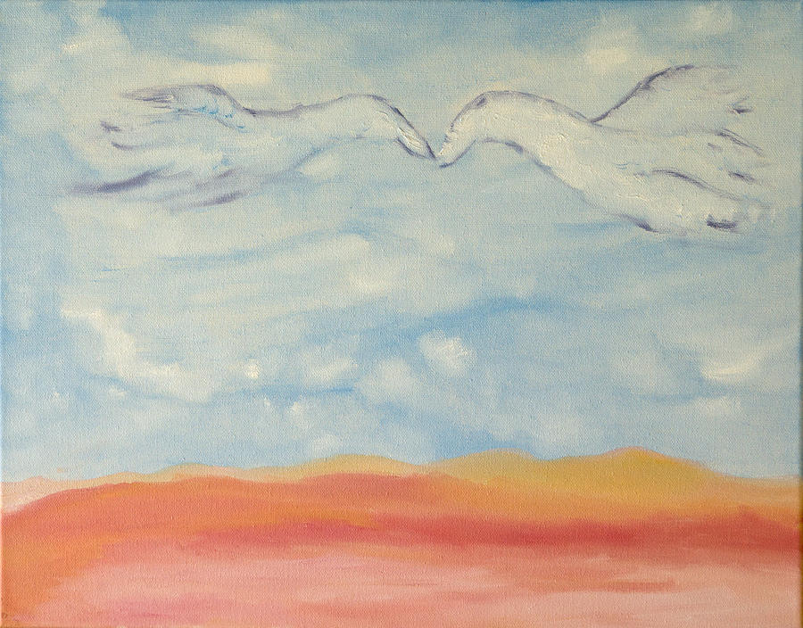 Floating Swan Clouds Painting by Meryl Goudey