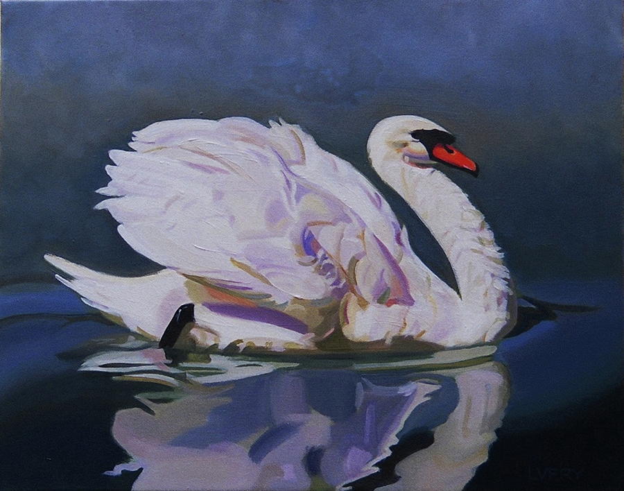 Floating Swan Painting by L V Fry - Pixels