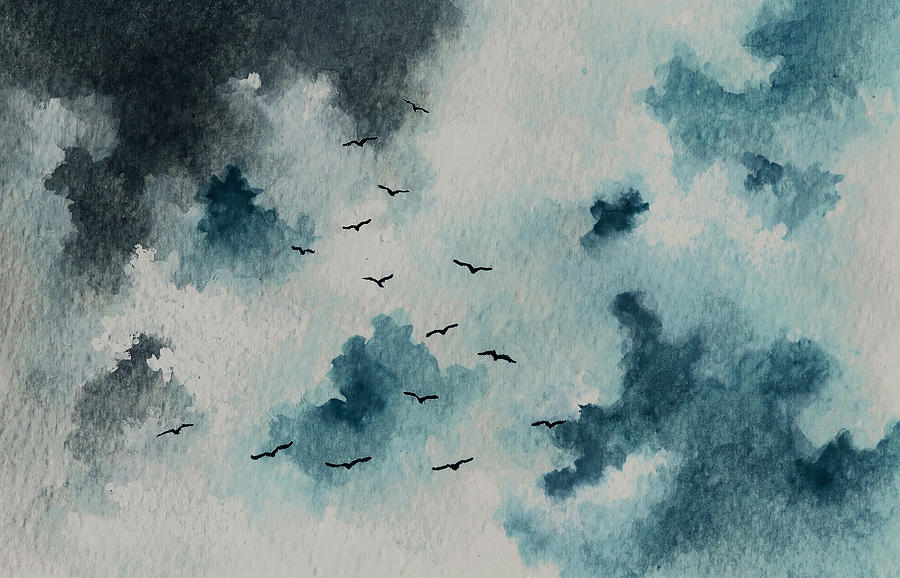 Bird Painting - Flock of Birds Against a Dark Sky  by Michael Vigliotti