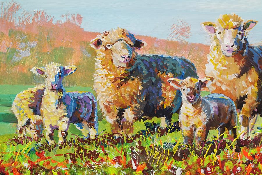 Flock of sheep painting Painting by Mike Jory
