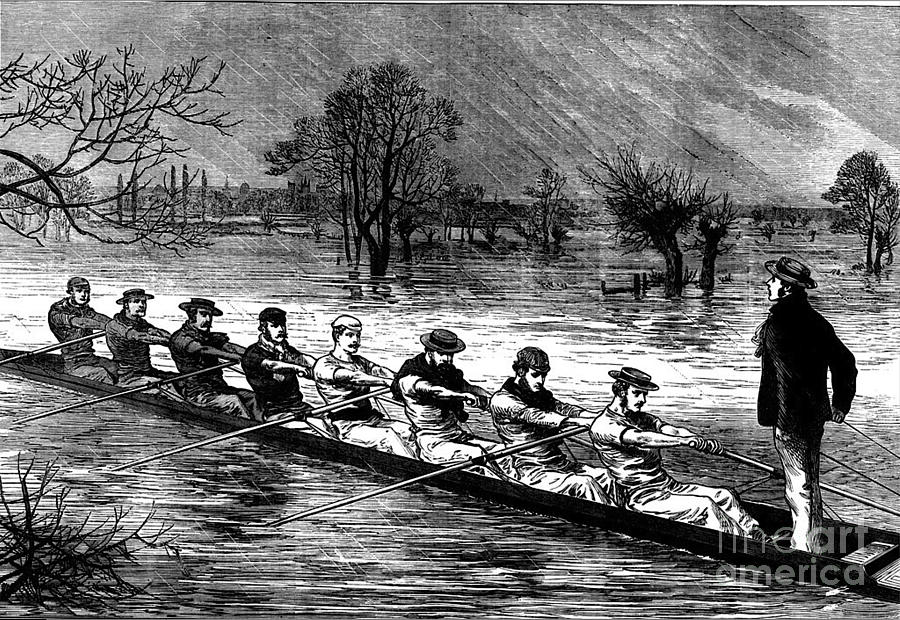 Flood crew rowing in the storm. Painting by Celestial Images