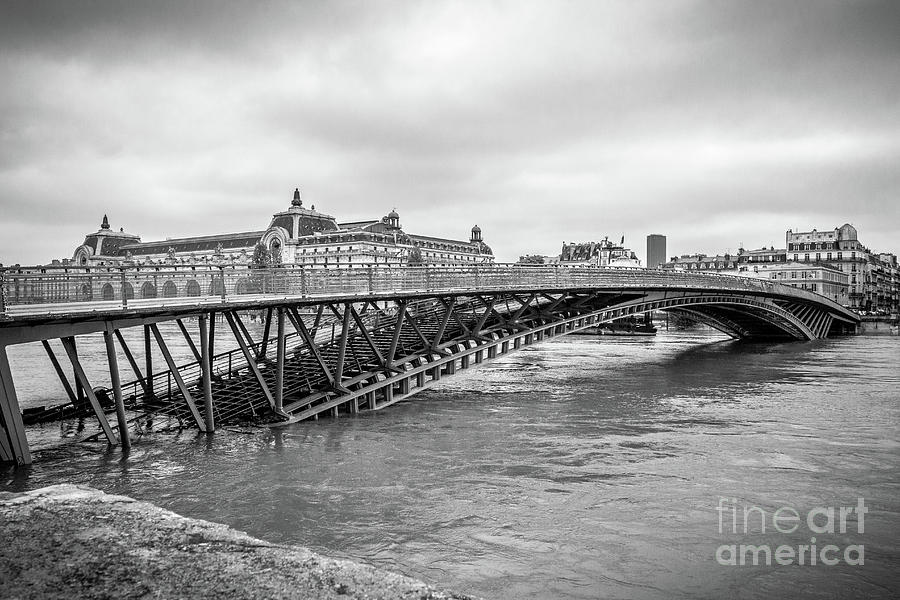 Black And White Photograph - Flooded Bridge At Musee d Orsay in Paris 2, Blk Wht by Liesl Walsh