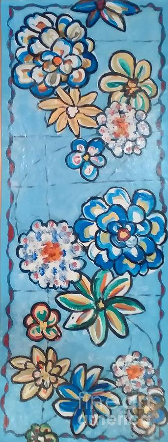 Floor Cloth Blue Flowers Painting by Judith Espinoza