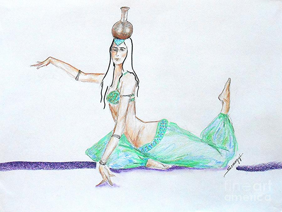 Floor Work -- Belly Dancer Portrait Drawing by Jayne Somogy