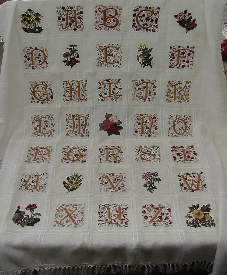Floral Alphabet Afghan Tapestry - Textile by Shirley Heyn