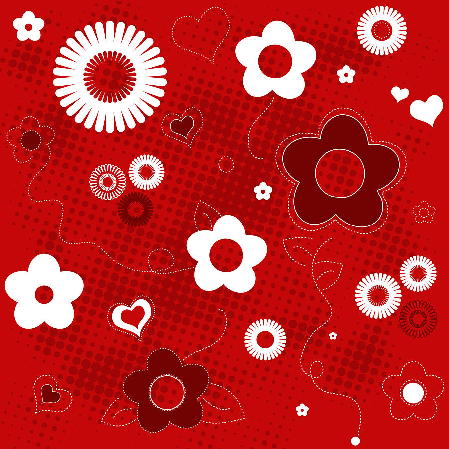Floral And Hearts Valentine Pattern Drawing by Serena King