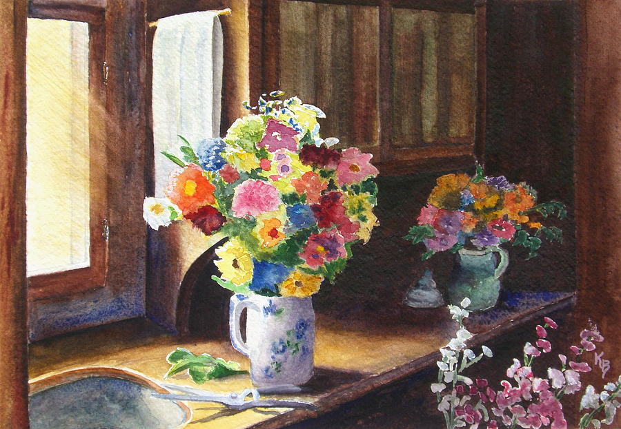 Floral Arrangements Painting by Karen Fleschler