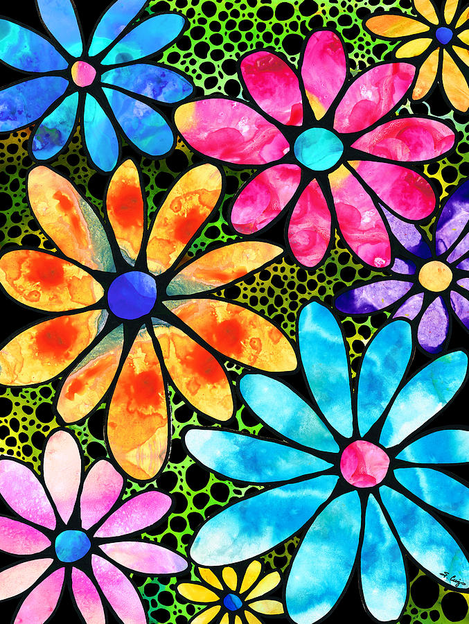 Primary Colors Painting - Floral Art - Big Flower Love - Sharon Cummings by Sharon Cummings